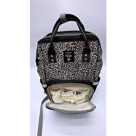 LEQUEEN Leopard Print Diaper Bag Backpack Mommy Bag Organizer Nappy - Picture 8 of 11